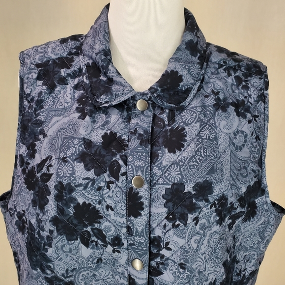 J.Jill Vest Jacket Size L Quilted Floral Paisley Blue Haze - Picture 9 of 12